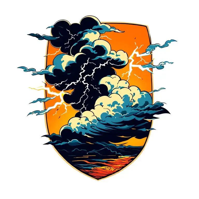 Tident and storm clouds with lightning tattoo design idea