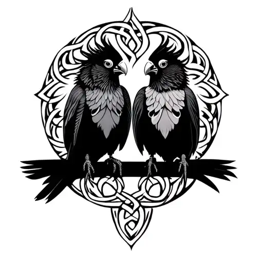 Celtic design tribal patterns, silouette two cockatiels tattoo design idea