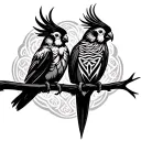 Celtic design tribal patterns, silouette two cockatiels tattoo design idea