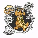 the name Arthur surrounded by cartoon hot dogs tattoo design idea