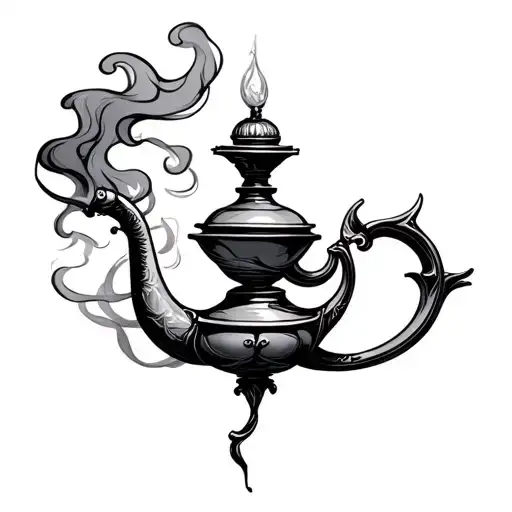 genie lamp with smoke tattoo design idea