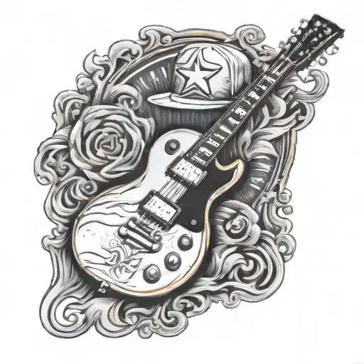gibson les paul guitar with houston astros hat sitting on the guitar tattoo design idea