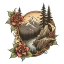 west coast mountain scene tattoo design idea