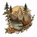 west coast mountain scene tattoo design idea