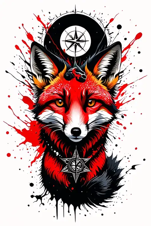 Belarusian national symbols. Fox. Compass. Moon. tattoo design idea