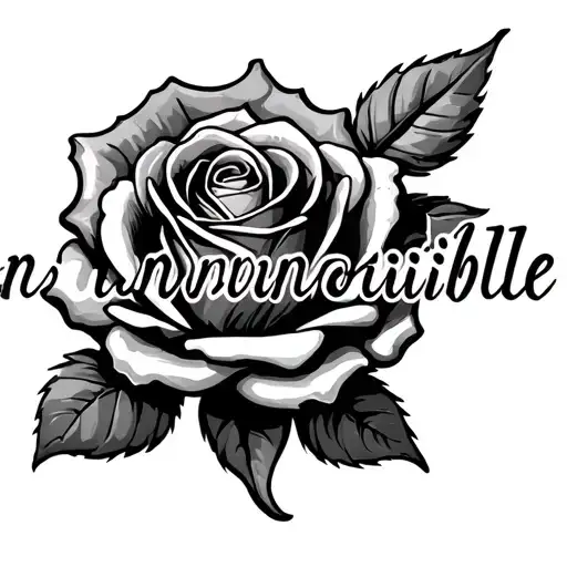 rose and invincible name written tattoo design idea