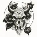 bull skull with may flowers and clock tattoo design idea