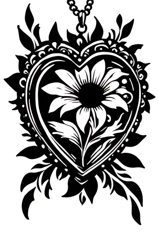 flower heart shaped locket tattoo design idea