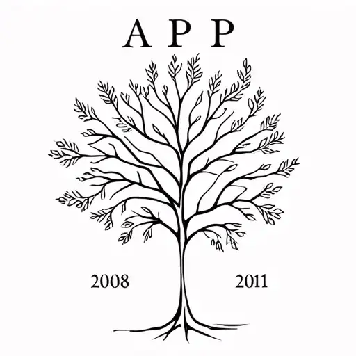 Abstract Tree with 2 kids initials and birth years. Initials are AP and TP and birth year 2008 and 2011 respectively.  tattoo design idea