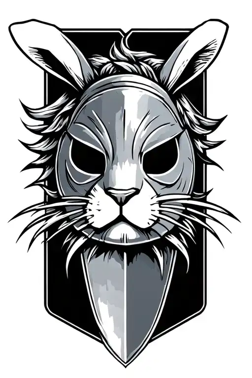 reflection of rabbit mask in the blade of machete tattoo design idea