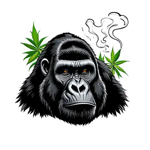 gorilla smoking weed relaxed just face tattoo design idea