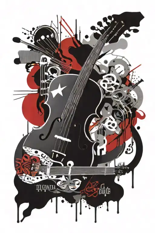 guitar violin piano and stave tattoo design idea
