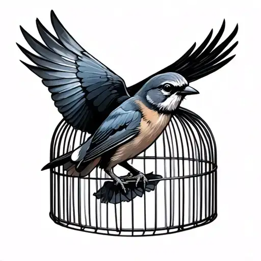 Bird Flying Out Of Cage tattoo design idea