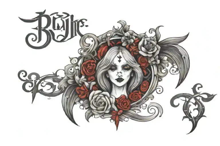 BABYGIRL for across the chest in a gothic font. in red inside thise letters the name blaire. No animals just word tattoo design idea
