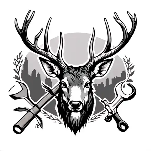 Memorial, tatoo, father, with fishing pole, wrench, and antler from deer tattoo design idea