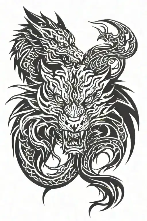 Dragon head and Wolf head tattoo design idea