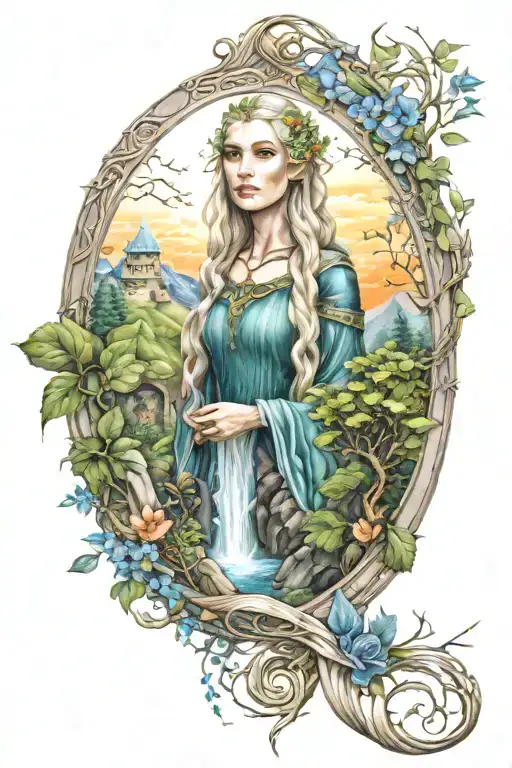 Feminine, elven style, Rivendell from Lord of the Rings tattoo design idea