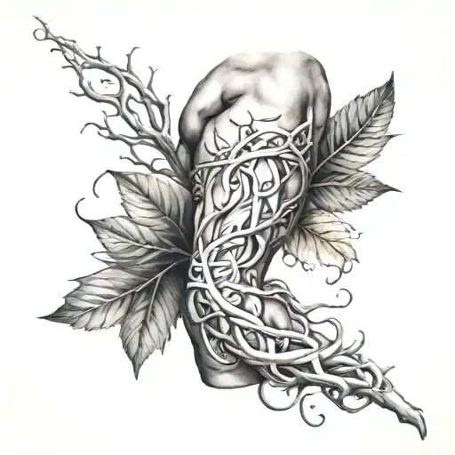 Vine coming out of forearm vein wrapping around bicep onto chest tattoo design idea