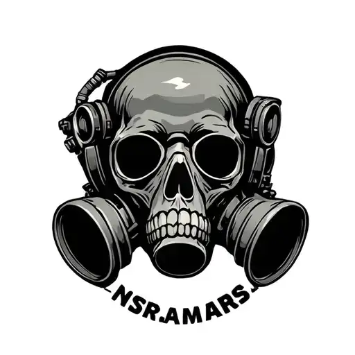 "Marsh" skull wearing military gas mask tattoo design idea