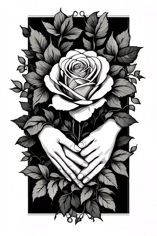 holding hands holding each other and in th emiddle unconditional love symbol with rose tattoo design idea