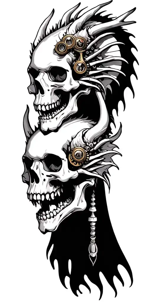 skulls, bones, dragons, steampunk, gothic tattoo design idea
