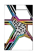 elongated hexagon pattern for lower leg; thick border colored by the gradient spectrum tattoo design idea