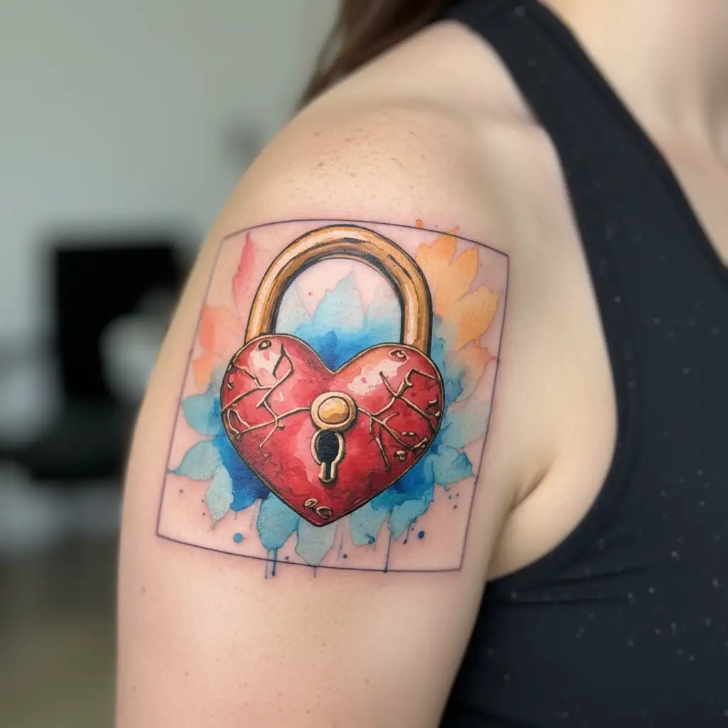 slave and heart shaped lock tattoo design idea