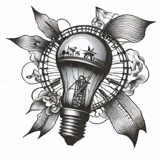 a light bulb with a windmill in it, the windmill breaks the light bulb tattoo design idea