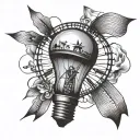 a light bulb with a windmill in it, the windmill breaks the light bulb tattoo design idea