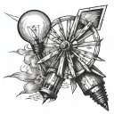 a light bulb with a windmill in it, the windmill breaks the light bulb tattoo design idea