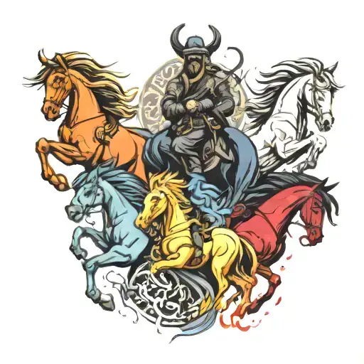 symbolic tattoo design representing the Four Horsemen being around you as an idea of  awareness  tattoo design idea
