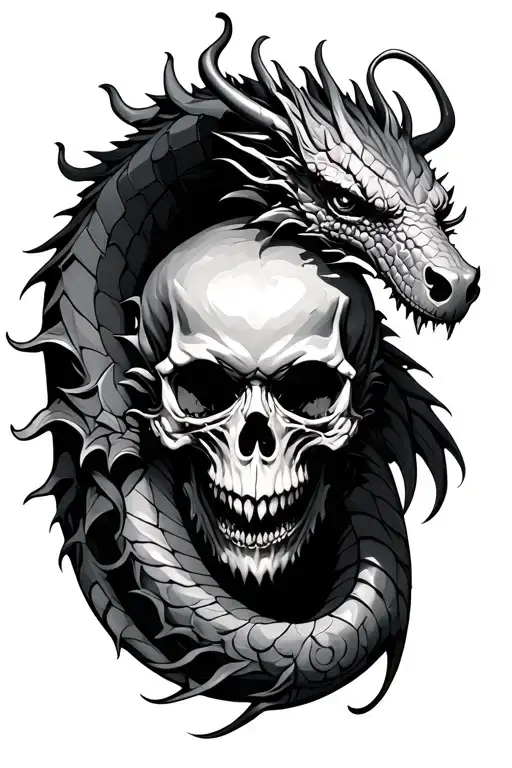 skull and dragon tattoo design idea