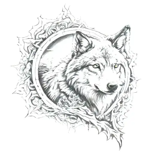 gods eyes with God plan un loup tattoo design idea