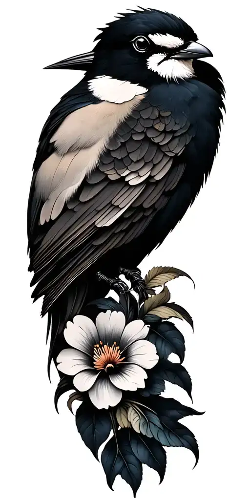 floral full sleeve blacj white with a colourful bird tattoo design idea