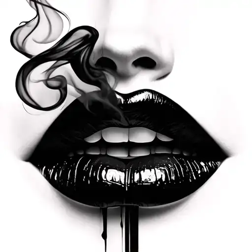 female lips smoke coming tattoo design idea