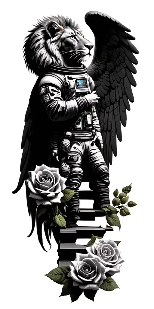 roses christian stairs cases astronaut lion angel wings tattoo design idea
