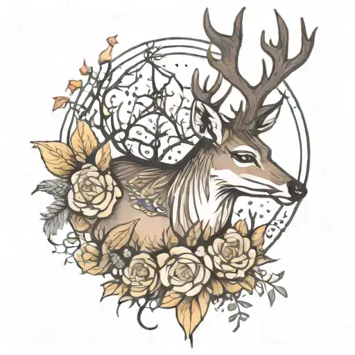 deer and witch tattoo design idea