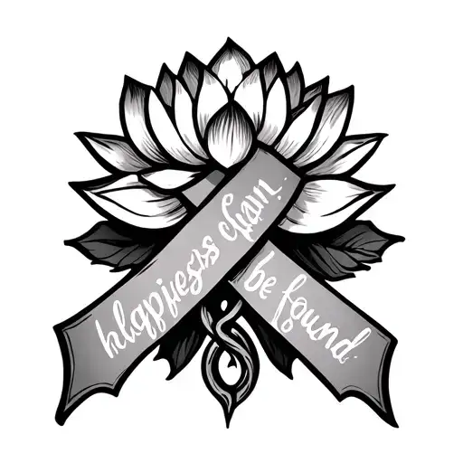 Domestic Violence ribbon with lotus flower, ouroboros, and the quote "happiness can always be found" from Harry Potter tattoo design idea
