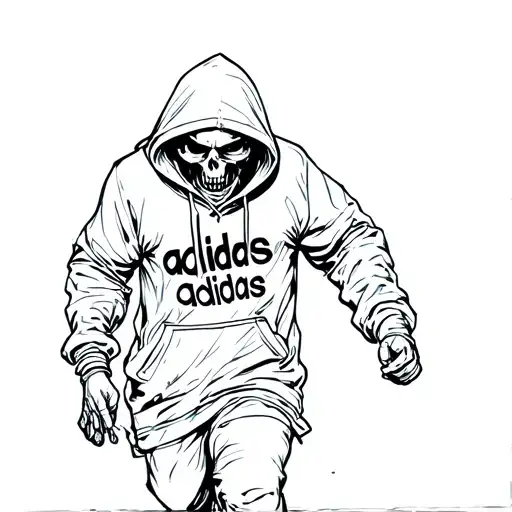 grim reaper wearing a addidas hoodie running in front tattoo design idea