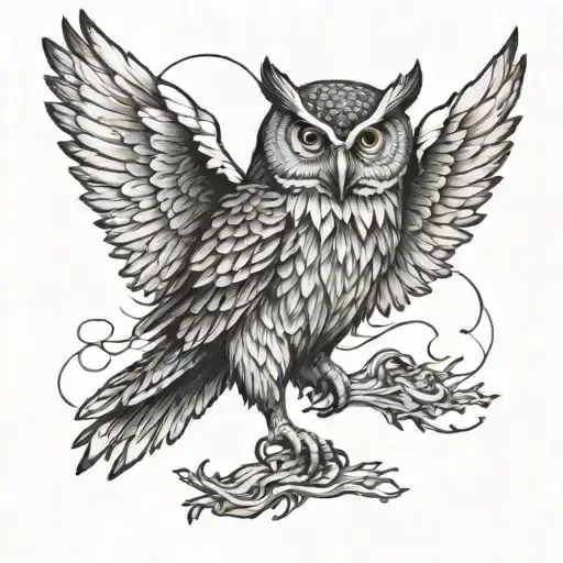 badass owl with wings tattoo design idea