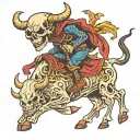 skeleton riding a bull tattoo design idea