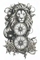 lion, watch, compass, ship, globe tattoo design idea