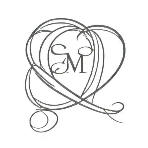 black elegant tattoo heart and infinity signs combined with initials E M tattoo design idea