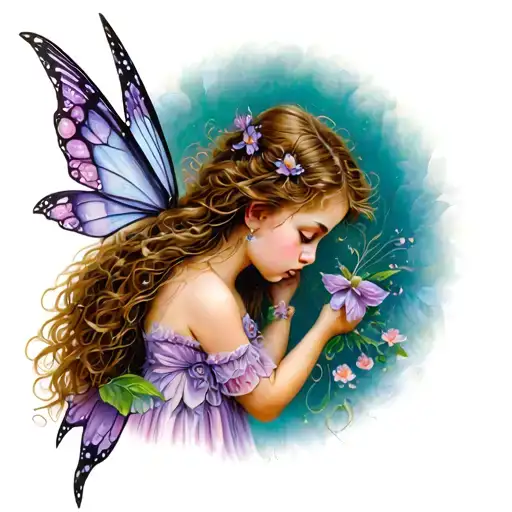 Fairy looking down tattoo design idea