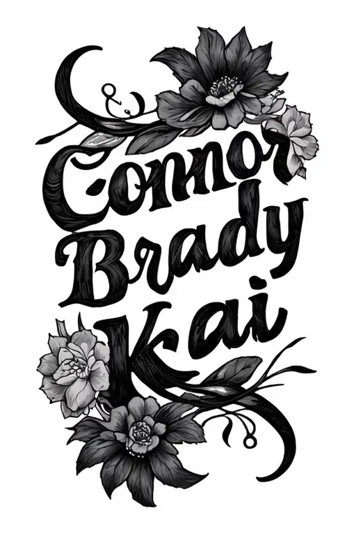 "Connor Brady Kai" Kids names written tattoo design idea
