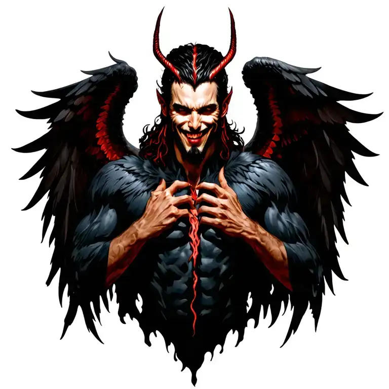 Lucifer cunning little smile with wings half body and  tattoo design idea