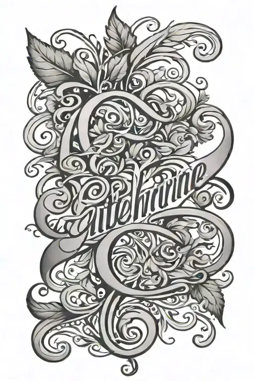 Catherine name in cursive and vines tattoo design idea