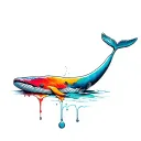 whale outline in a puddle of colored gasoline tattoo design idea
