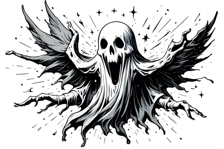 ghost made of stardust hurtling thur space tattoo design idea
