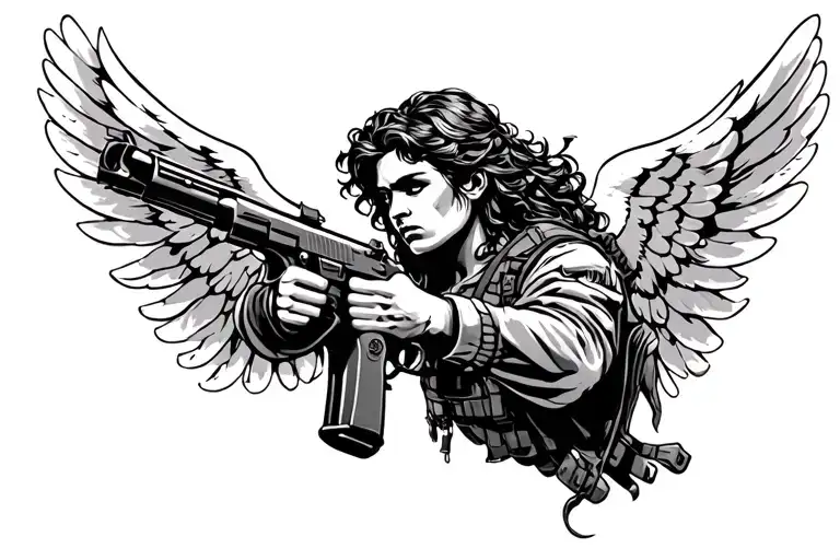 tactical angel holding gun tattoo design idea